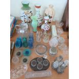 Six florally decorated opaque glass vases, together with other items of cut glass, etc.