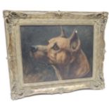 C HEELERT - Head of a mastiff type dog, oil on canvas, signed, 32cms x 41,5cms in modern moulded