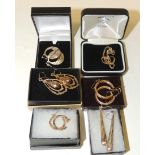 A small 9ct gold S link bracelet and six assorted 9ct gold pairs of pierced earrings, 12.5g approx.