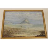 LATE 19TH CENTURY CONTINENTAL SCHOOL - Coastal scene, possibly Mont St Michel with sailing