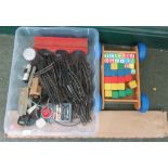 A quantity of assorted train track together with wooden blocks etc.