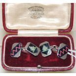 A cased pair of gents silver and enamelled cufflinks, enamelled with the colours of The Royal