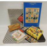 Mickey Mouse picture cubes in box; a small musical box; greetings cards; book - Great Board Games