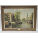 H TEN HOVEN (20th Century) - Amsterdam canal scene, oil on canvas, signed, 55cms x 84cms