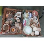 A green patterned part tea service, assorted jugs, bottles, etc. (2 boxes).