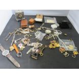 A decorative metal watch case; assorted costume jewellery to include earrings, cufflinks and