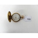 An unmarked gold full hunter Waltham pocket watch