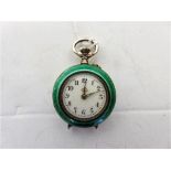 A silver and green guilloche enamel pocket watch.