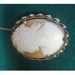 A well carved oval cameo brooch in an unmarked yellow metal fluted mount, 38mm x 31mm