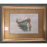 Lilian Harris, watercolour of a fisherman tending to his boat, signed and dated 1907, framed, 23cm x