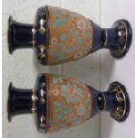 Pair of Royal Doulton vases with 'Doulton Slaters Patent' impressed to the underneath, 34cm high