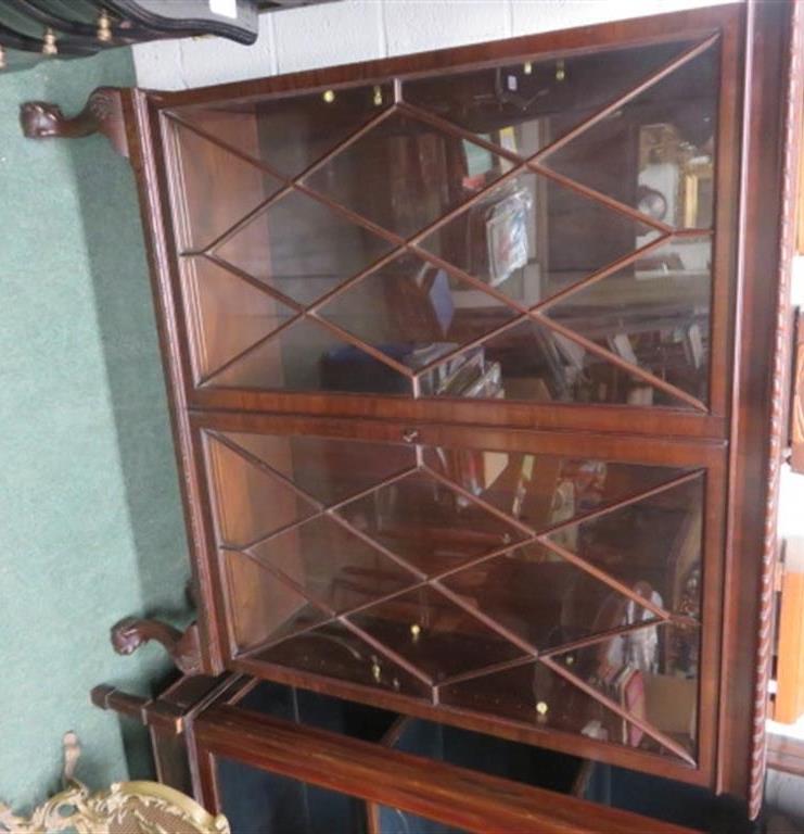 Mahogany astragal glazed bookcase on ball and claw feet 122cm x 107cm x 31cm