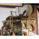 Pair of 19th century brass beam scales by Bartlett and Son, Bristol, with weights