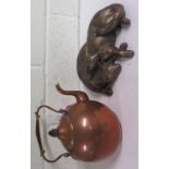 Copper kettle with swing handle together with a Frith Sculpture of two cats