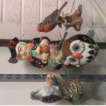 Beswick 2420 Lesser Spotted Woodpecker together with two other bird ornaments, an owl ornament and a