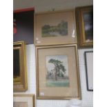 Unsigned watercolour of a landscape scene, 22.5xm x 31.5cm, together with another watercolour of a