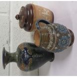 Doulton Lambeth jug, with 1879 impressed to the underneath, 11cm high, together with a Doulton jar