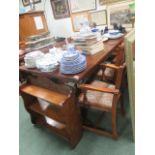 Oak dining table in the refectory style with set of six companion chairs