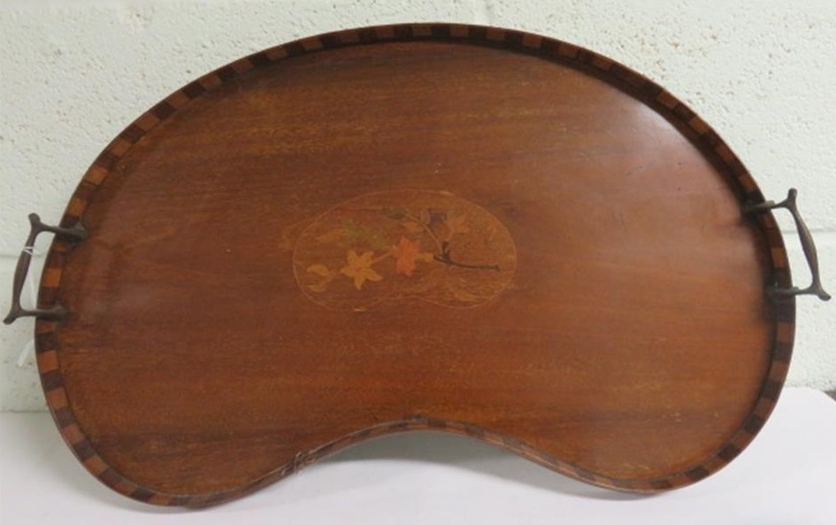 Inlaid kidney shaped twin handled tray