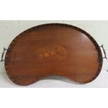 Inlaid kidney shaped twin handled tray