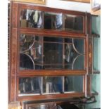 Edwardian mahogany inlaid mahogany glazed breakfront display cabinet, 143cm x 135cm x 40cm