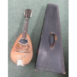 Rosewood bowl backed eight string mandolin with inlay and mother of pearl decoration, 60cm long,