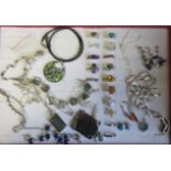 A collection of mostly marked 925 jewellery to include abalone necklaces, and bracelets, Baltic
