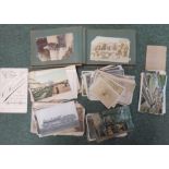 Postcard album together with some loose postcards of topographical, military interest etc