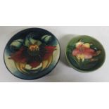 A moorcroft dish, 12cm diameter, with VZ 098 to the underneath, and a small moorcroft bowl, 8cm