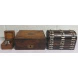 Victorian brass stud box together with a walnut box with fitted interior and a small square box