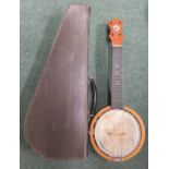 Keech banjuelle banjo Pat. 219720/24, 56cm long, cased