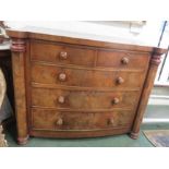 Mahogany bowfronted chest of two short over three graduating drawers, 102cm x 130cm x 50cm