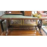 Mahogany low coffee table with green leather insert to the top, 42cm x 40cm x 103cm