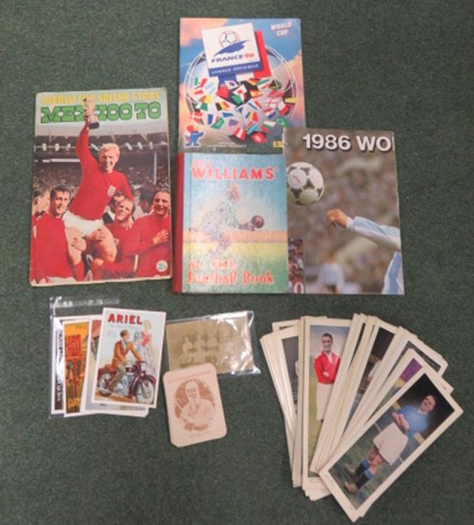 World Cup Soccer Stars Mexico 1970 sticker book together with other sporting items to include Bert