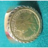A metal replica coin signet ring, ring size X, weight 21g