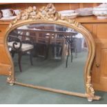 Gilt framed and decorated overmantel mirror, 135cm x 101cm