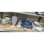 Quantity of ceramics to include a blue and white part tea service and two items of Wedgwood