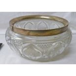 CUT GLASS BOWL WITH SILVER RIM BIRMINGHAM 1915