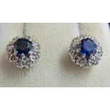 PAIR SAPPHIRE & DIAMOND CLUSTER EARRINGS