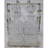 SILVER PLATED TANTALUS WITH 2 CUT GLASS DECANTERS