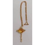 EARLY 20TH CENTURY CITRINE AND HALF PEARL PENDANT ON CHAIN MARKED 9CT Condition Report: