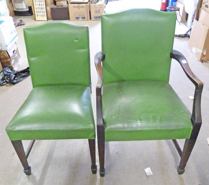 SET OF 8 19TH CENTURY MAHOGANY FRAMED DINING CHAIRS WITH GREEN UPHOLSTERY