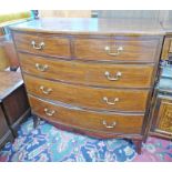 19TH CENTURY INLAID MAHOGANY BOW FRONT CHEST OF 2 SHORT OVER 3 LONG DRAWERS