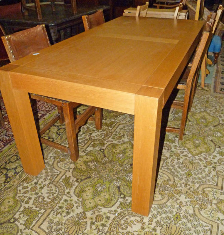 21ST CENTURY OAK KITCHEN TABLE ON SQUARE SUPPORTS Condition Report: 180cm length,