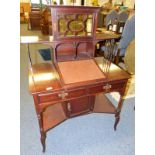 EARLY 20TH CENTURY MAHOGANY LADIES BONHEUR DU JOUR WITH GLAZED PANEL DOOR OVER WRITING SLOPE OVER