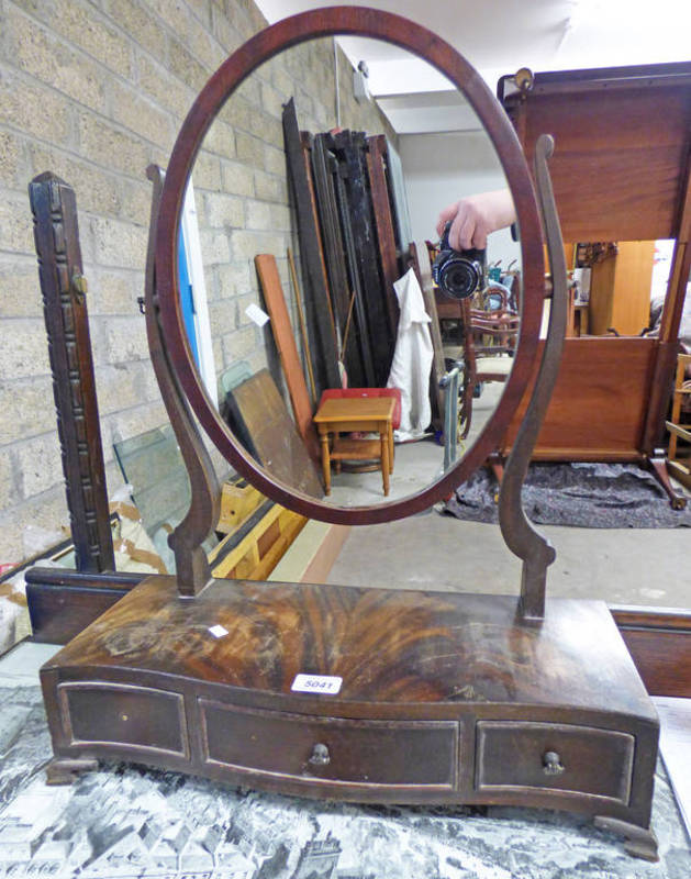 MAHOGANY DRESSING TABLE MIRROR WITH 3 DRAWERS & SHAPED FRONTS