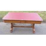 19TH CENTURY ROSEWOOD LIBRARY TABLE WITH BRASS INLAY,