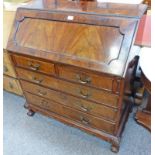 MAHOGANY BUREAU WITH FALL FRONT & FITTED INTERIOR OVER 2 SHORT & 3 LONG DRAWERS