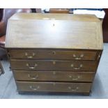 19TH CENTURY OAK FALL FRONT BUREAU WITH 4 LONG DRAWERS