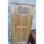 EARLY 20TH CENTURY OAK HALL CUPBOARD WITH CARVED DECORATION & PANEL DOOR